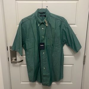 Nautical SS cotton green button down